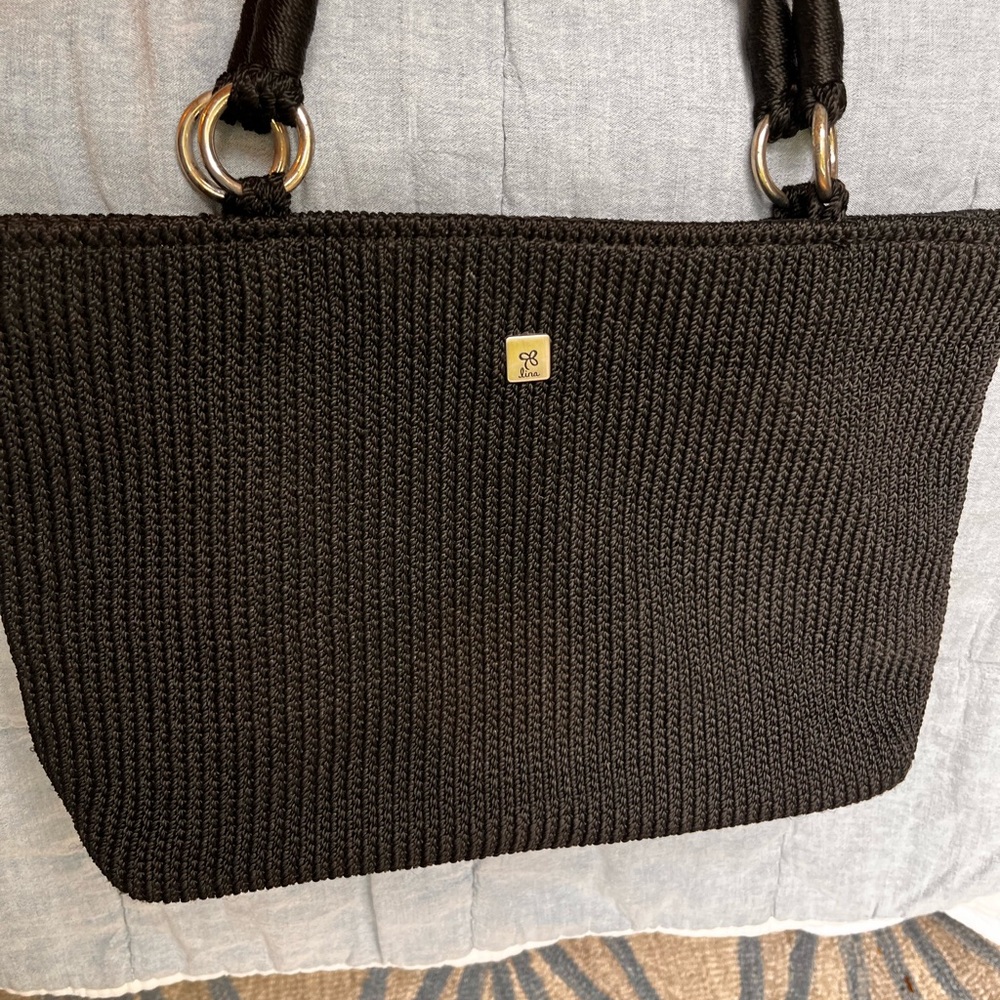 Elegant Lina Brand Black Knit Tote Bag